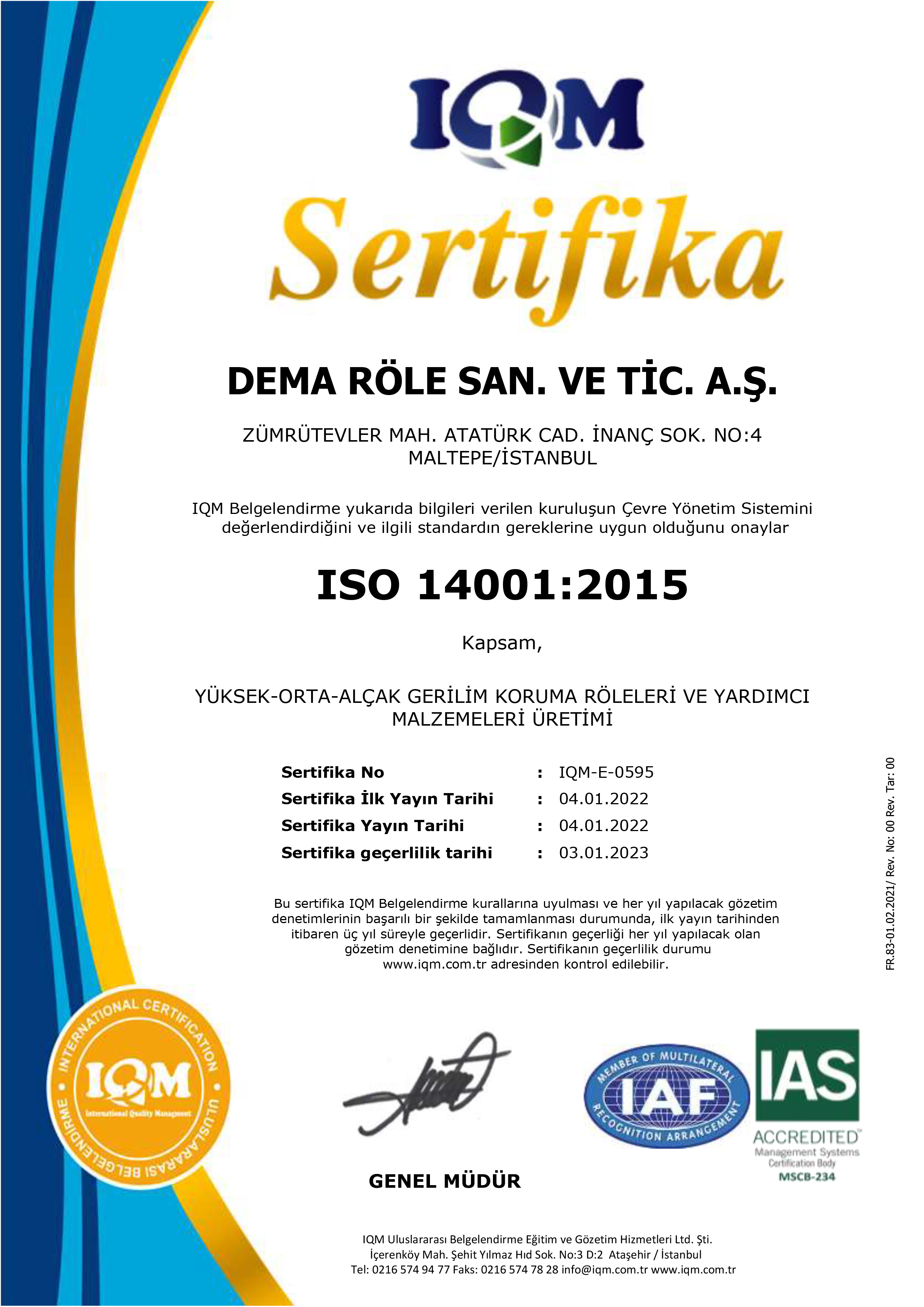 ISO 14001:2015  Çevre Yönetim Sistemi Sertifikası